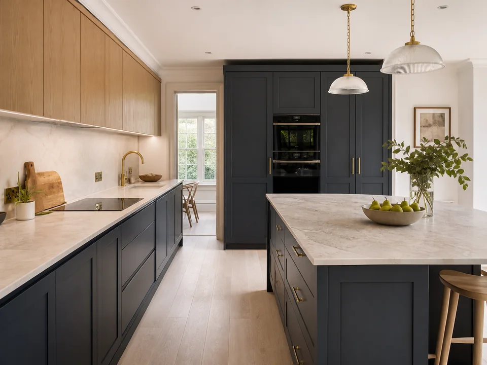 Modern kitchen with dark cabinetry